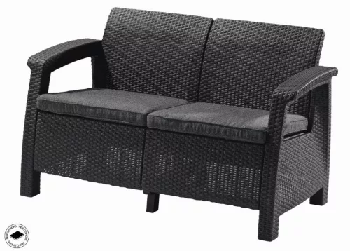 Kerti bútor Keter Corfu love seat kétszemélyes kanapé grafitszürke, sérült csomagolás