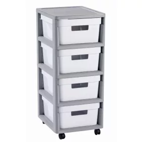 Curver Infinity 4x11L fiókos polc, szürke-fehér