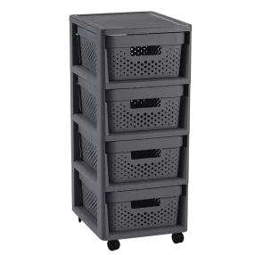   Curver Infinity Dots 4×11 l-es tárolóállvány fiókokkal, sötétszürke