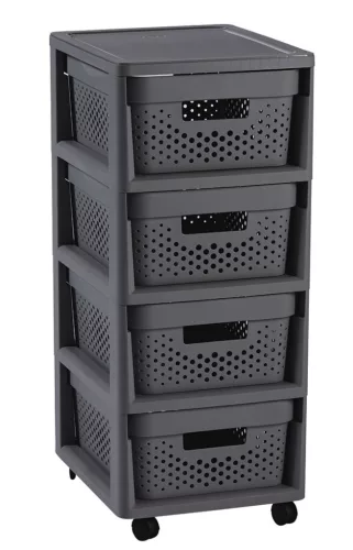 Curver Infinity Dots 4×11 l-es tárolóállvány fiókokkal, sötétszürke