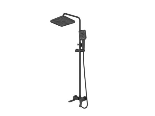 Caldo Freddo Zuhanyrendszer - CSAPTELEPPEL - szögletes - fejzuhany, zuhanyfej, gégecső - FEKETE