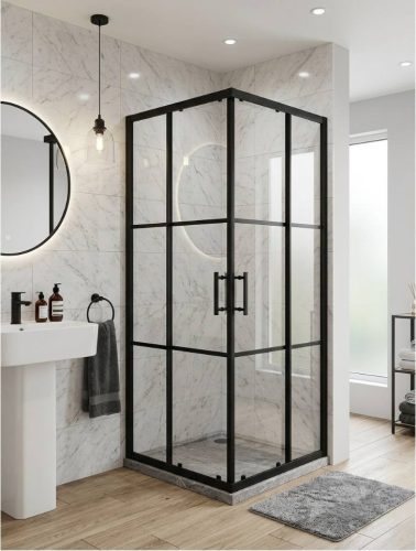Viva AQUA - FEKETE mintás - FEKETE keretes - zuhanykabin - 90 SZÖGLETES - 6 mm üveg - 90 x 90 x 190