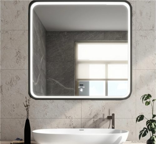 Viva AURA DELTA fürdőszoba tükör - érintőkapcsolóval - FEKETE - LED - SZÖGLETES - 60 x 65 cm