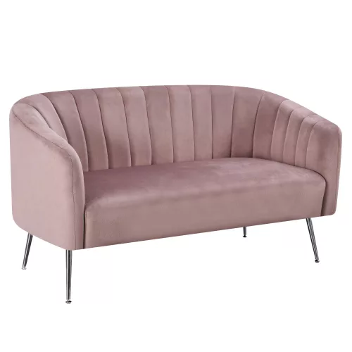 Design kétszemélyes kanapé, rózsaszín Velvet szövet/króm-ezüst, BAGY