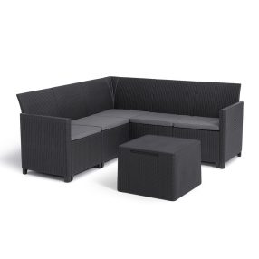   Claire 5 személyes kerti sarokgarnitúra párnatartós asztallal