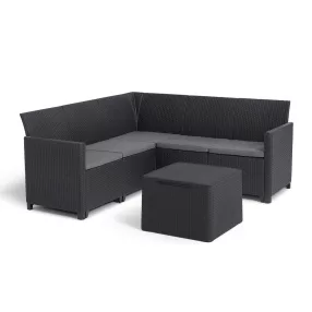   Claire 5 személyes kerti sarokgarnitúra párnatartós asztallal