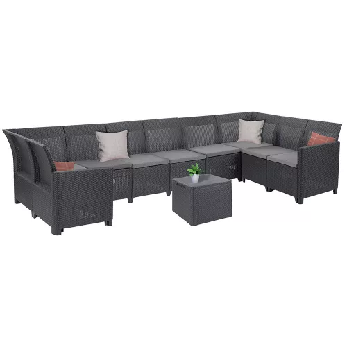 Claire VIII 9 személyes sarokgarnitúra párnatartós asztallal