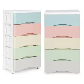 Kihúzható 5 fiókos polc kerekes lábakkal színes