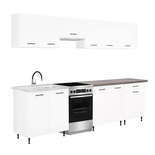 Primo 280 konyhabútor fehér, rauna szil munkalappal