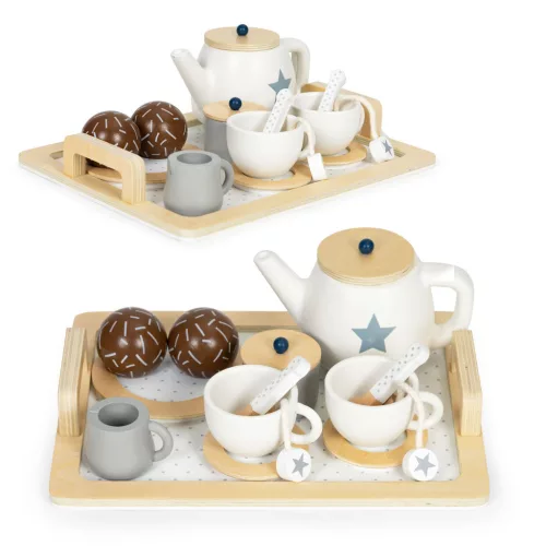 Fa teakészlet kancsóval, csészékkel 17 darab
