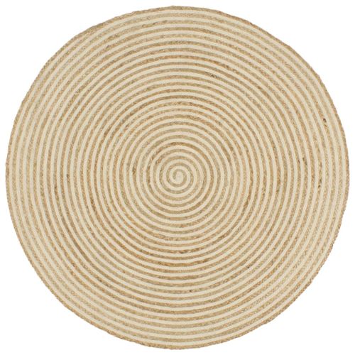 kézzel font jutaszőnyeg fehér spirális dizájnnal 150 cm