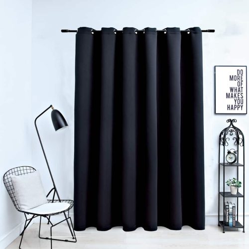 fekete sötétítőfüggöny fémkarikákkal 290 x 245 cm