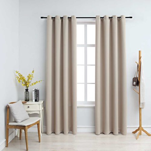 2 db bézs sötétítőfüggöny fémgyűrűkkel 140 x 245 cm