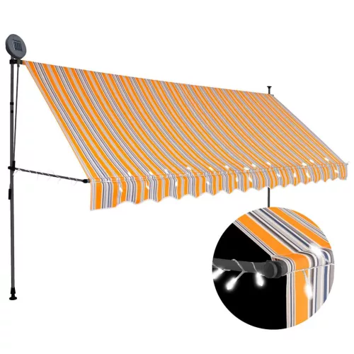 sárga és kék kézzel kihúzható LED-es napellenző 350 cm