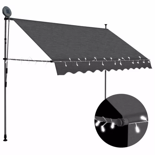antracitszürke kézzel kihúzható LED-es napellenző 300 cm