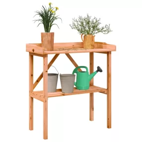   barna tömör fenyőfa növénytartó asztal polccal 78x38x82,5 cm