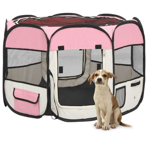 rózsaszínű összecsukható kutyakennel hordtáskával 90x90x58 cm