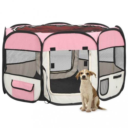 rózsaszínű összecsukható kutyakennel hordtáskával 110x110x58 cm