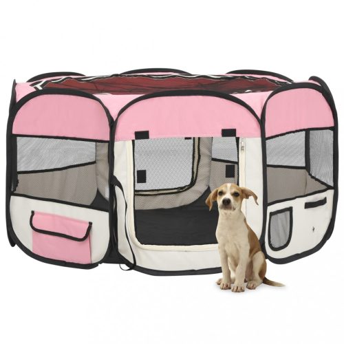 rózsaszínű összecsukható kutyakennel hordtáskával 125x125x61 cm