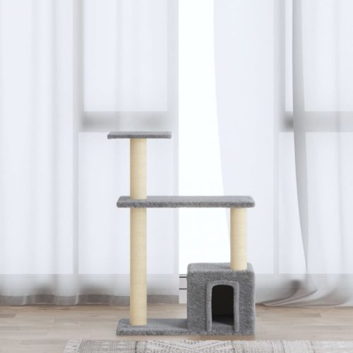Világosszürke macskabútor szizál kaparófákkal 70 cm