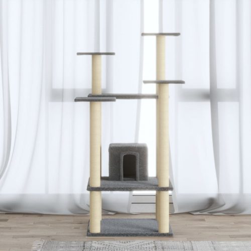 Világosszürke macskabútor szizál kaparófákkal 110 cm