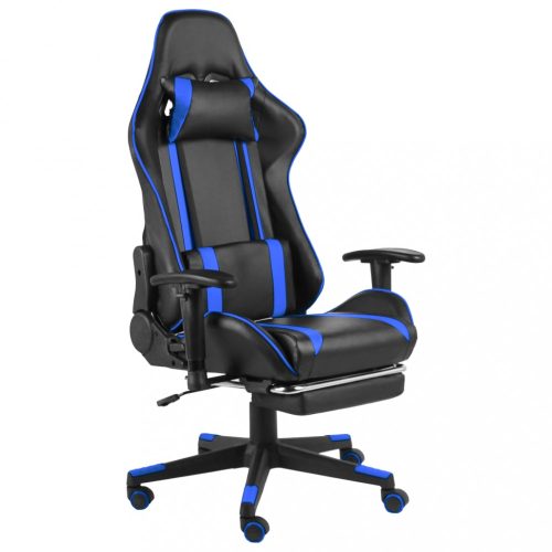 Kék PVC forgó gamer szék lábtartóval