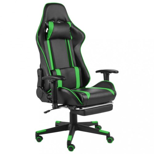 Zöld PVC forgó gamer szék lábtartóval