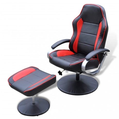 Fekete/piros műbőr fotel állítható lábtartóval