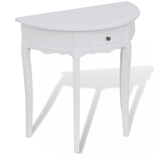 Fehér, félkör alakú, fiókos tálalóasztal