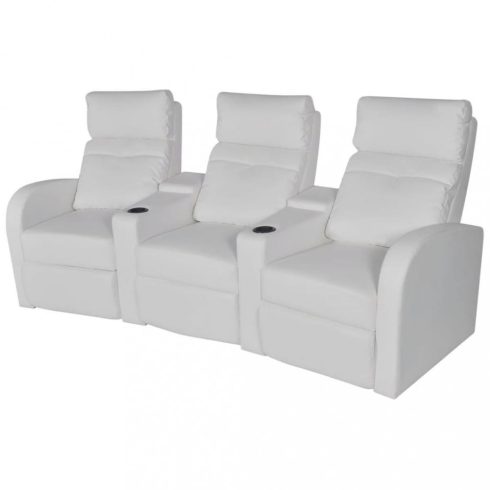 3 személyes fehér, dönthető támlájú, műbőr fotel