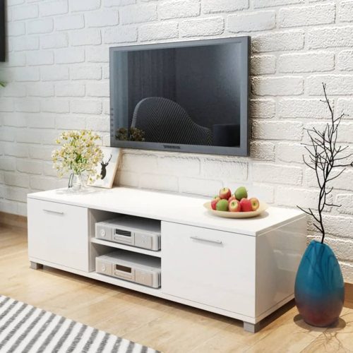 Magasfényű fehér TV szekrény 120 x 40,3 x 34,7 cm
