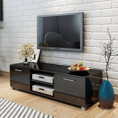 Magasfényű fekete TV-szekrény 120 x 40,3 x 34,7 cm