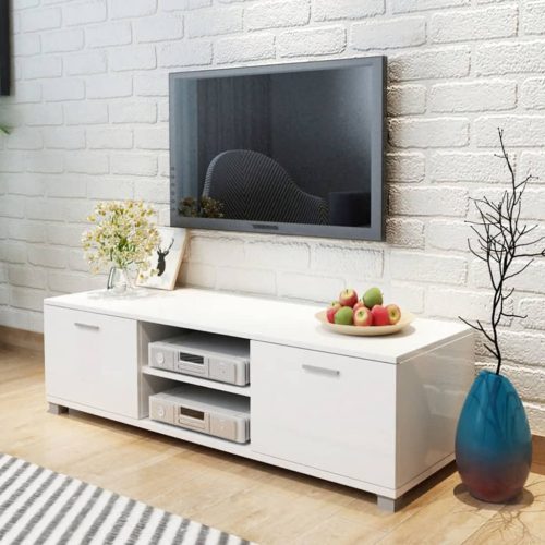 Magasfényű fehér TV-szekrény 140 x 40,3 x 34,7 cm