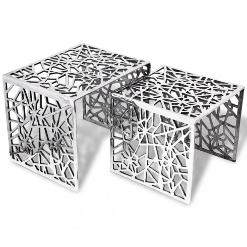 2 db ezüst négyzet alakú alumínium kisasztal
