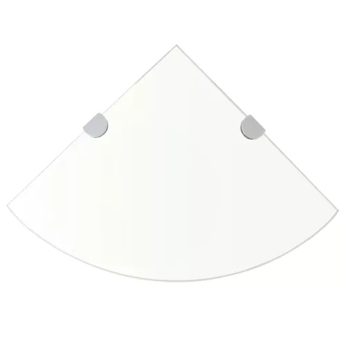 Átlátszó üveg sarokpolc króm tartóval 35x35 cm