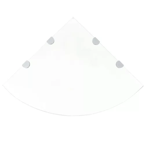 Átlátszó üveg sarokpolc króm tartóval 45x45 cm