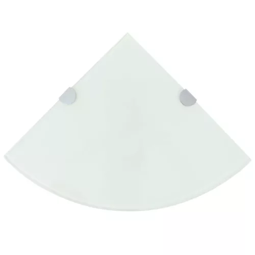 Fehér üveg sarokpolc króm tartóval 25x25 cm