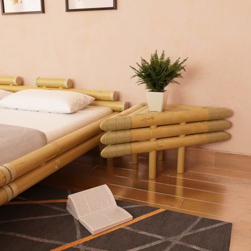 2 db természetes bambusz éjjeliszekrény 60 x 60 x 40 cm