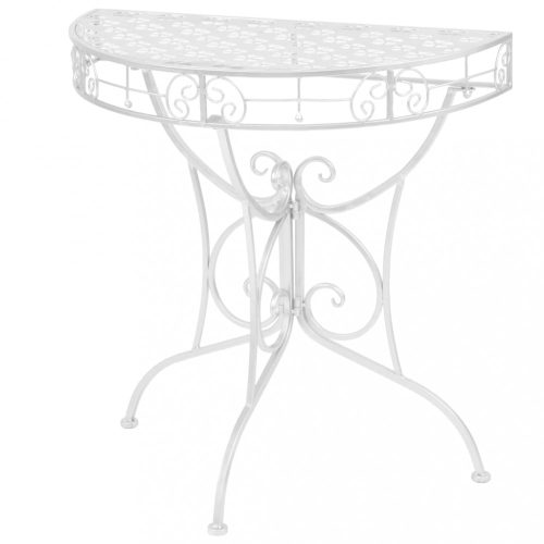 vintage ezüstszínű félkör alakú fém kisasztal 72 x 36 x 74 cm