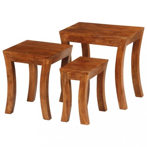 3 részes barna akácfa egymásba tolható asztal szett 50x35x50 cm