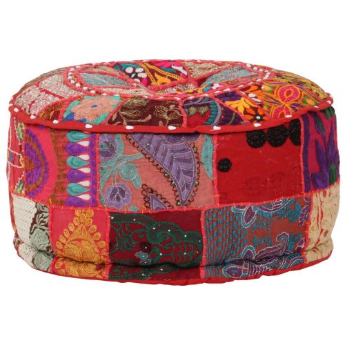 kézzel készült kerek piros pamut patchwork puff 40 x 20 cm