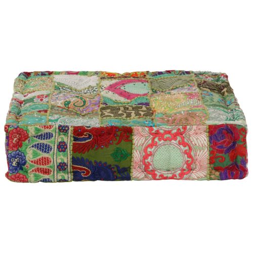 kézzel készült zöld pamut patchwork ülőpárna 50x50x12 cm