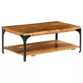   tömör újrahasznosított fa dohányzóasztal polccal 100x60x35 cm
