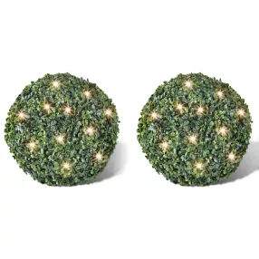   2 db kerti buxus labda műlevelekkel és napelemes fényfüzérrel 27 cm