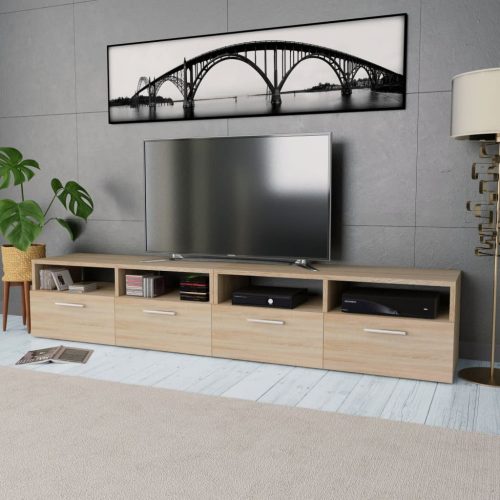 2 db tölgyfa színű faforgácslap TV szekrény 95 x 35 x 36 cm
