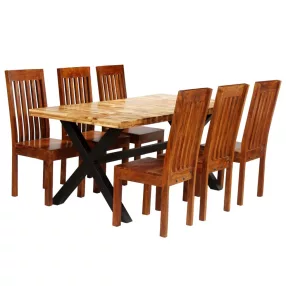   vidaXL 7 részes tömör akácfa és mangófa étkezőasztal garnitúra