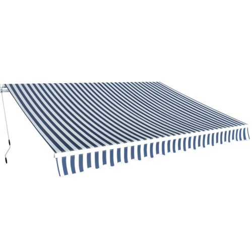 kézi működtetésű összecsukható napellenző, kék-fehér, 350 cm