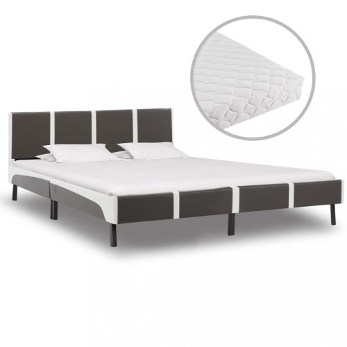 Szürke és fehér műbőr ágy matraccal 180 x 200 cm