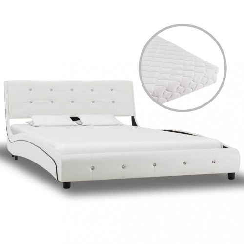 Fehér műbőr ágy matraccal 120 x 200 cm