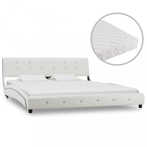 Fehér műbőr ágy matraccal 160 x 200 cm